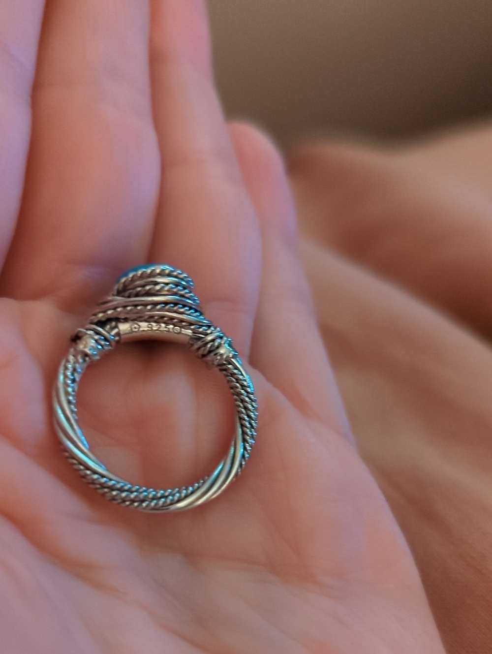 Turquoise Stone Silver Rope-Accent Ring - Picture 4 of 7